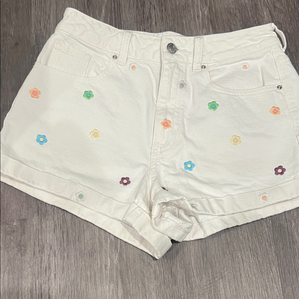 PacSun White Jean Shorts with Colorful Floral Design